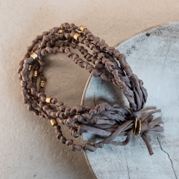 Gargantilla Nudo 7 Tiras Tela Taupe | Beltop Brand