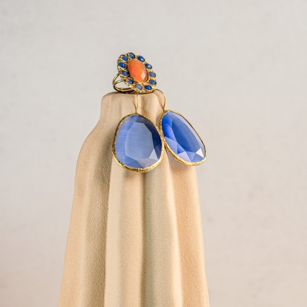 Pendiente y Anillo Ámbar-Azul | Beltop Brand Pendiente y Anillo Ámbar-Azul | Beltop Brand