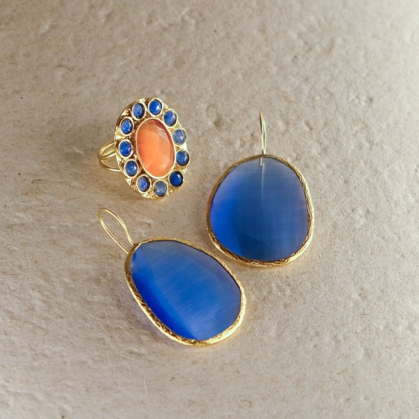 Pendiente y Anillo Ámbar-Azul | Beltop Brand