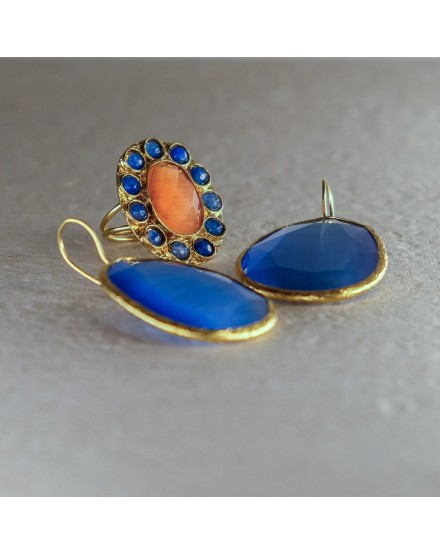 Pendiente y Anillo Ámbar-Azul | Beltop Brand