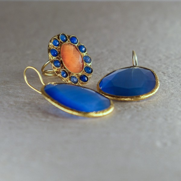 Pendiente y Anillo Ámbar-Azul | Beltop Brand