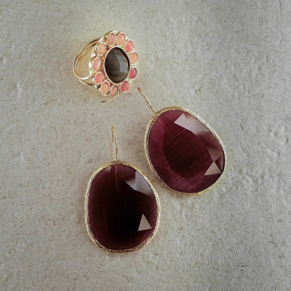 Pendiente y Anillo Burdeos-Nude | Beltop Brand