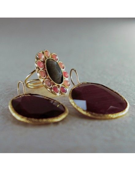 Pendiente y Anillo Burdeos-Nude | Beltop Brand