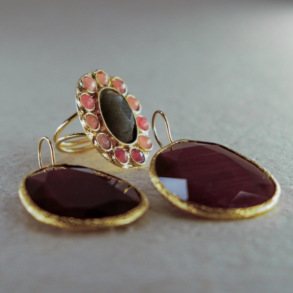 Pendiente y Anillo Burdeos-Nude | Beltop Brand