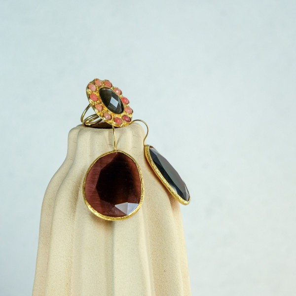 Pendiente y Anillo Burdeos-Nude | Beltop Brand