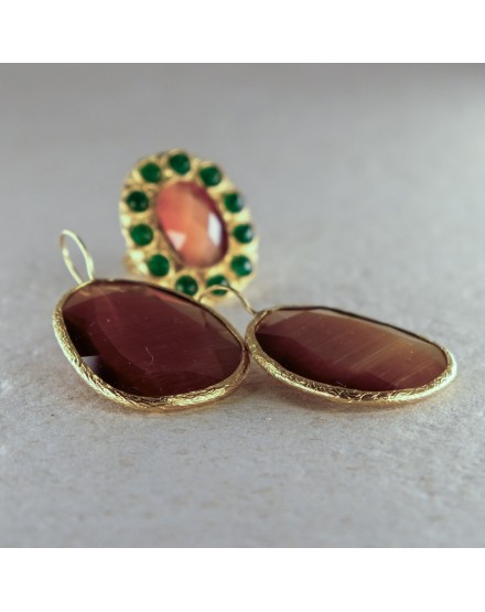 Pendiente y Anillo Marrón-Verde | Beltop Brand