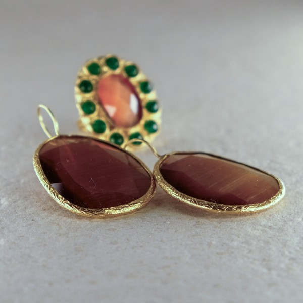 Pendiente y Anillo Marrón-Verde | Beltop Brand