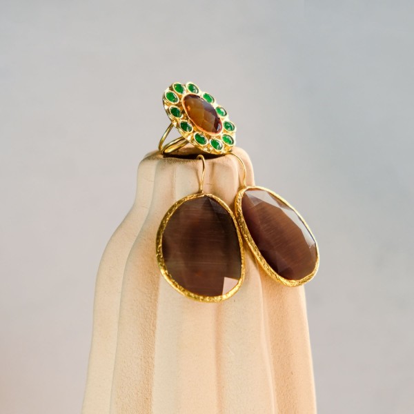Pendiente y Anillo Marrón-Verde | Beltop Brand