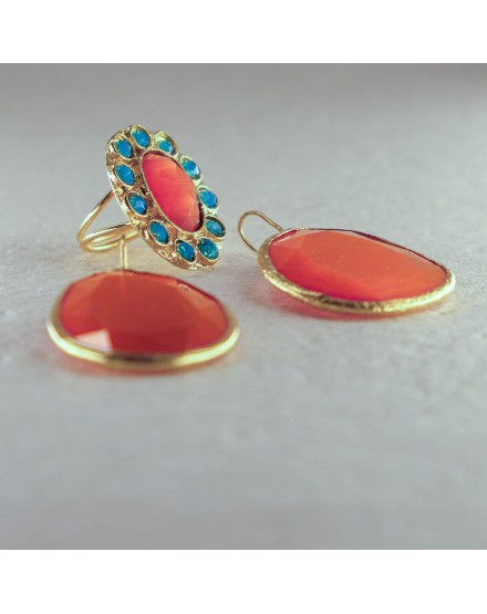 Pendiente y Anillo Ámbar-Turquesa | Beltop Brand