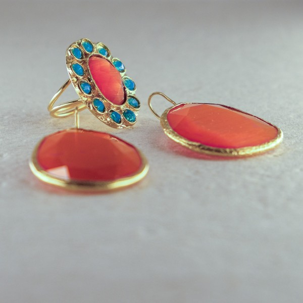 Pendiente y Anillo Ámbar-Turquesa | Beltop Brand
