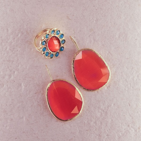 Pendiente y Anillo Ámbar-Turquesa | Beltop Brand