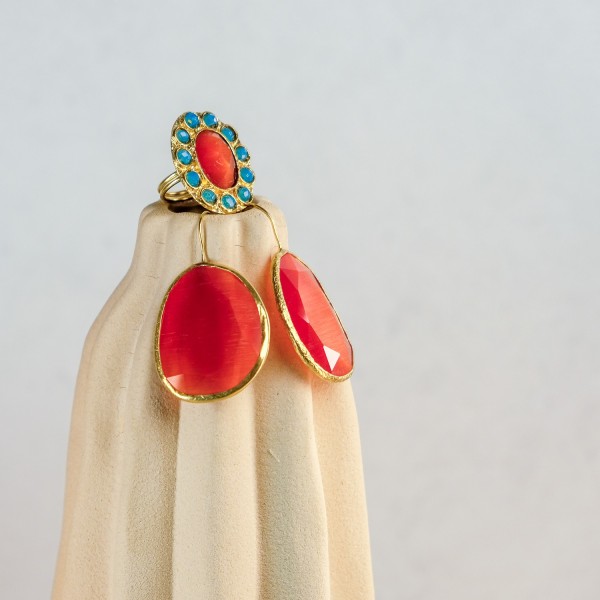 Pendiente y Anillo Ámbar-Turquesa | Beltop Brand