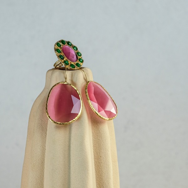 Pendiente y Anillo Rosa-Verde | Beltop Brand