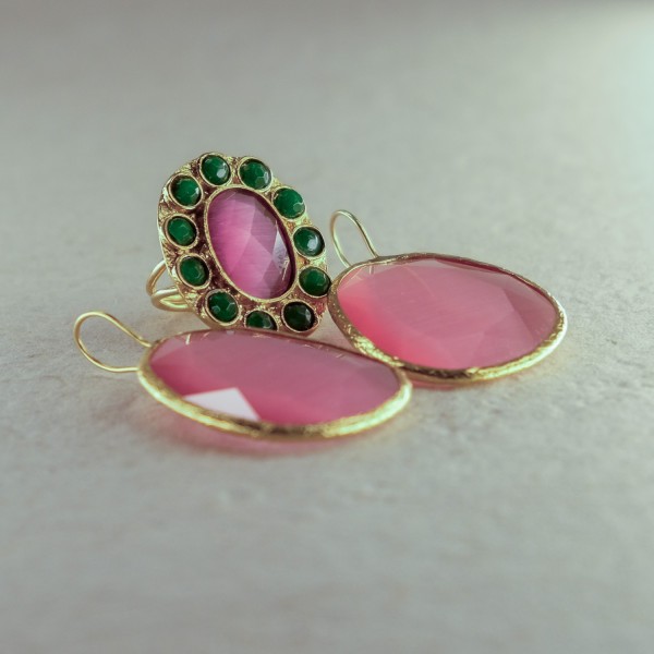 Pendiente y Anillo Rosa-Verde | Beltop Brand