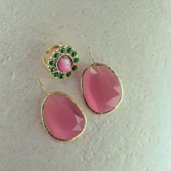 Pendiente y Anillo Rosa-Verde | Beltop Brand