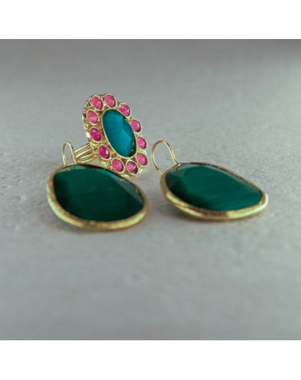 Pendiente y Anillo Verde-Rosa | Beltop Brand