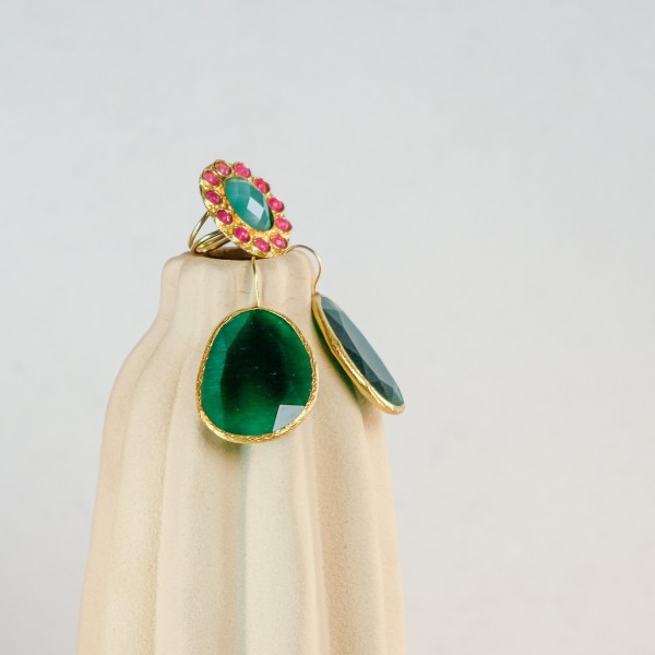 Pendiente y Anillo Verde-Rosa | Beltop Brand