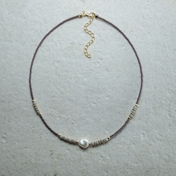 Gargantilla: Piedra Marrón-Gris-Oro-Perla