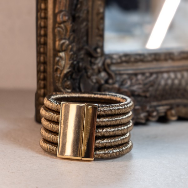 Pulsera 5 filas acabado metálico dorado+plateado