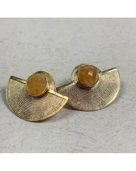 Pendientes dorado mate semicírculo piedra central | Beltop
