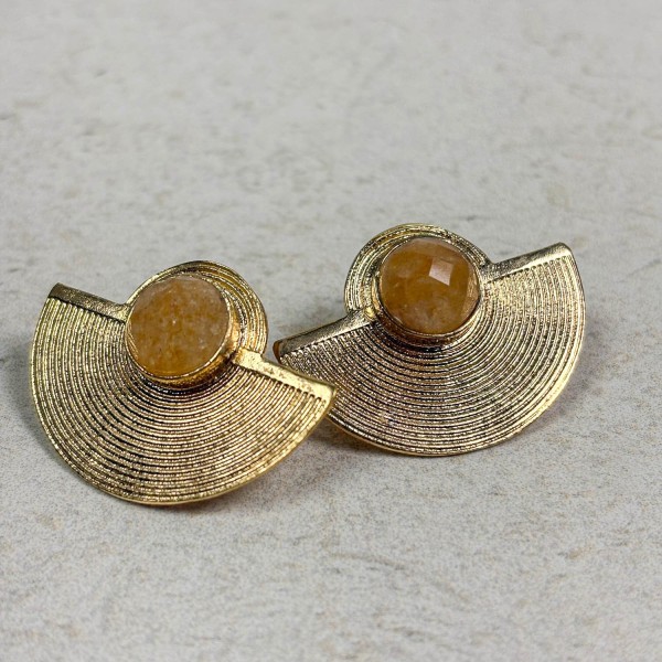 Pendientes dorado mate semicírculo piedra central | Beltop