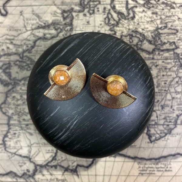 Pendientes dorado mate semicírculo piedra central | Beltop