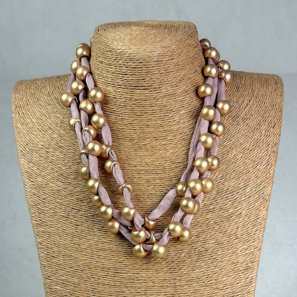 Collar largo tejido rosa palo | Beltop