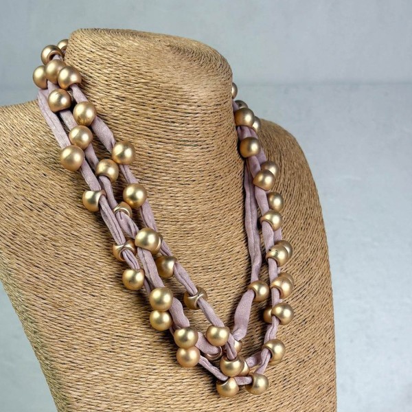 Collar largo tejido rosa palo | Beltop