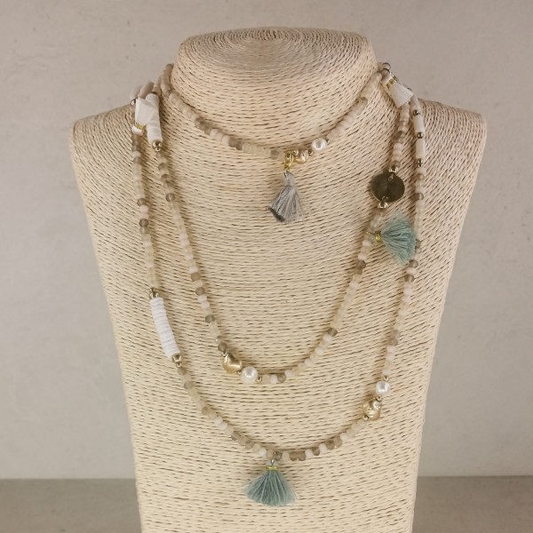 Collar largo conchas borlas verde agua | Beltop