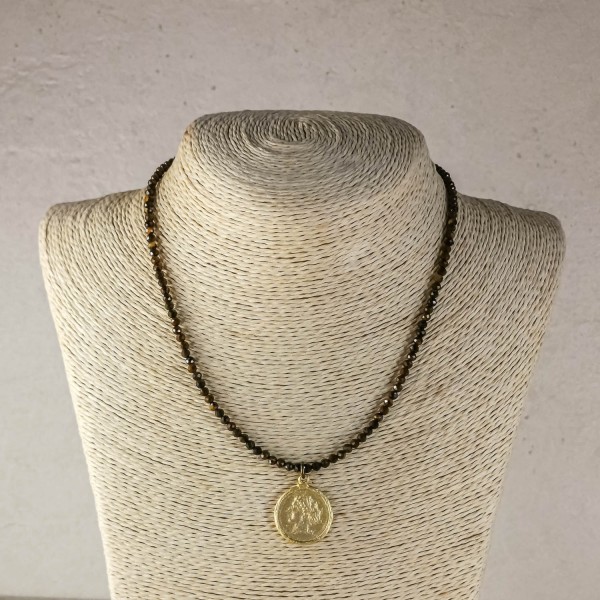 Gargantilla piedra marrón moneda dorada | Beltop