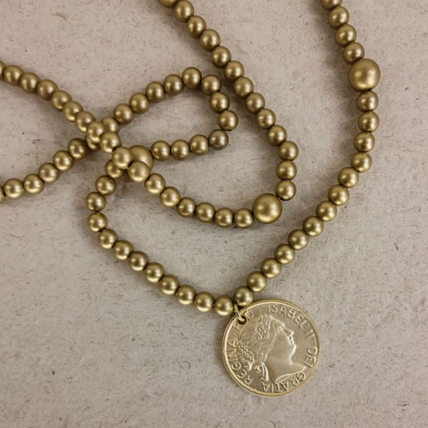Collar bolas con moneda dorado mate | Beltop