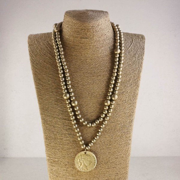 Collar bolas con moneda dorado mate | Beltop