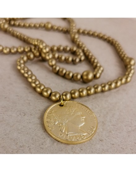 Collar bolas con moneda dorado mate | Beltop