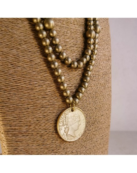 Collar bolas con moneda dorado mate | Beltop 2