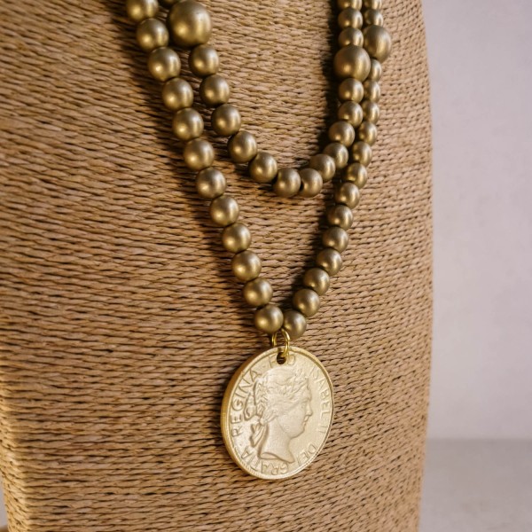 Collar bolas con moneda dorado mate | Beltop