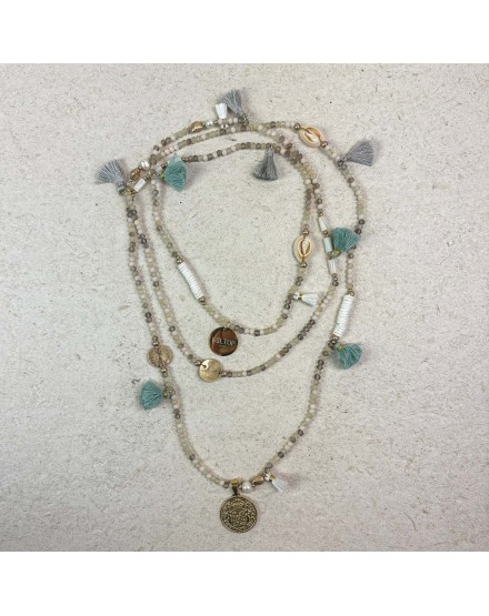 Collar largo conchas borlas verde agua | Beltop