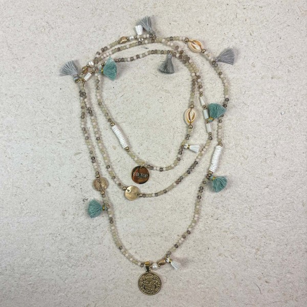 Collar largo conchas borlas verde agua | Beltop