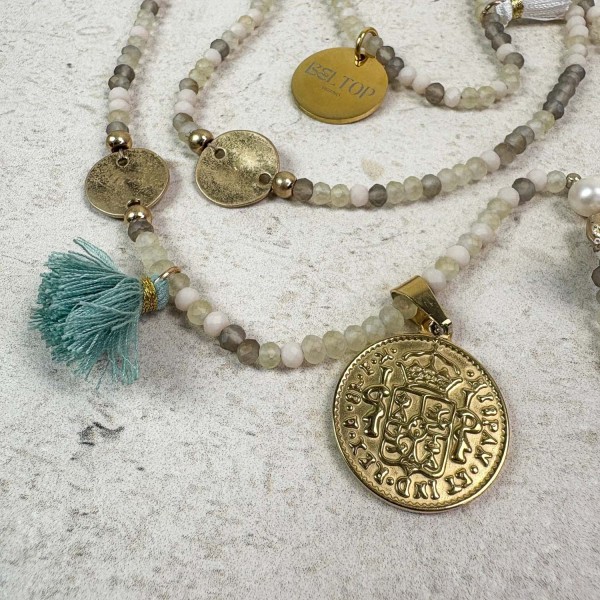 Collar largo conchas borlas verde agua | Beltop