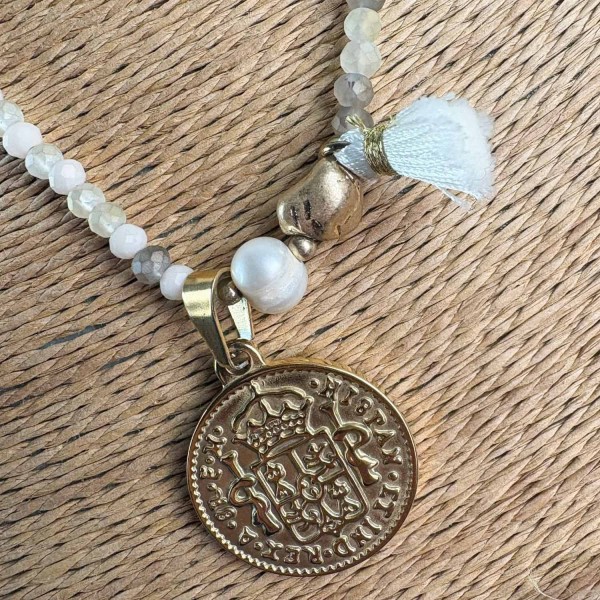 Collar largo conchas borlas verde agua | Beltop