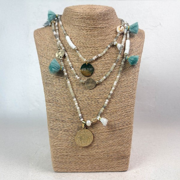 Collar largo conchas borlas verde agua | Beltop