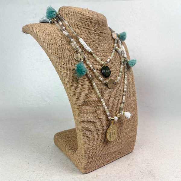 Collar largo conchas borlas verde agua | Beltop