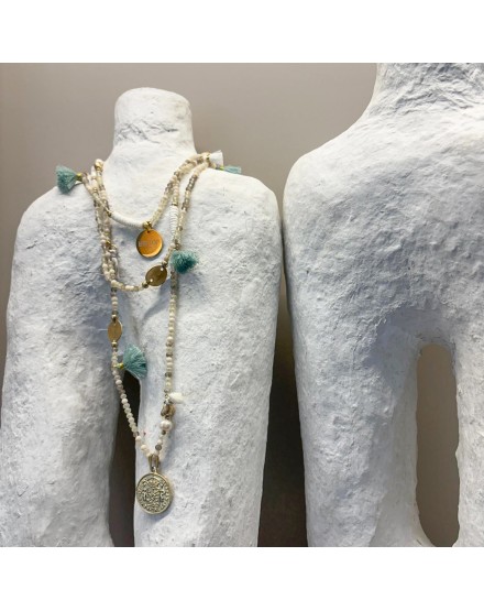 Collar largo conchas borlas verde agua | Beltop 2