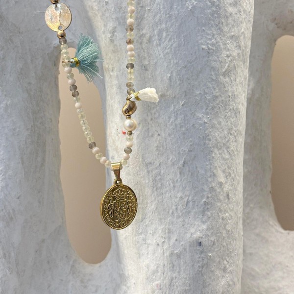 Collar largo conchas borlas verde agua | Beltop