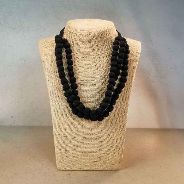 Gargantilla tres vueltas bolas revestidas negro - Moneda